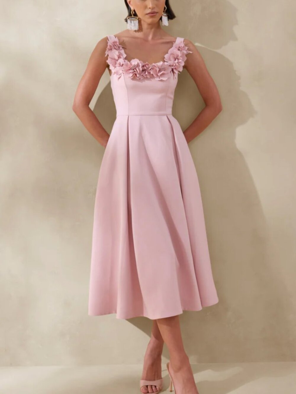 Club L London Maelle Pink-Scoop Midi Dress - US Size 8